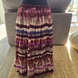 St John Sport Skirt Sz 8 Midi Silk Floral Lined Boho Artsy Watercolor Tiered